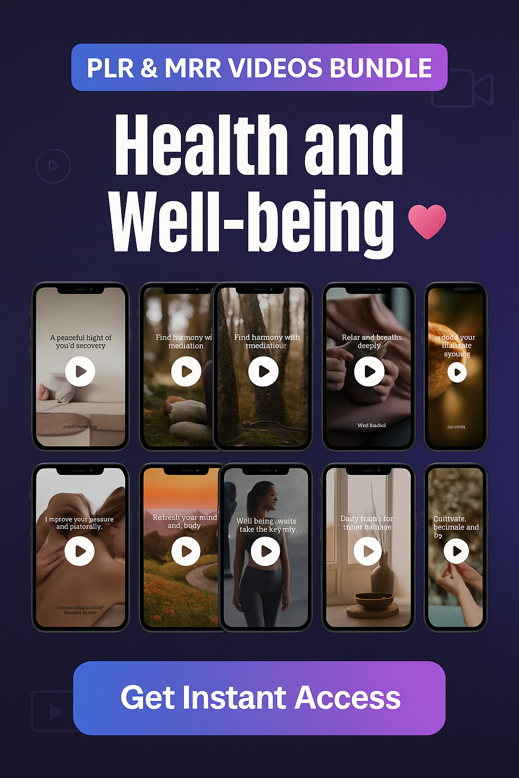 MRR Health and Well-being Videos Bundle, Faceless Marketing Instagram Reels PLR Video